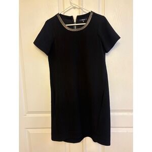 Madewell Black Shift Dress Leather Trim Neckline Pockets C9841‎ Womens Size S